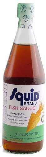 Squid salsa de pescado frontal botella ámbar para realzar sabores
