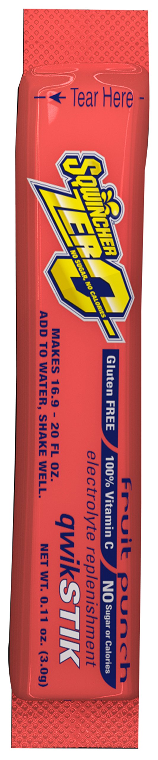 Sqwincher sobre Fruit Punch frente del empaque conveniente para turnos