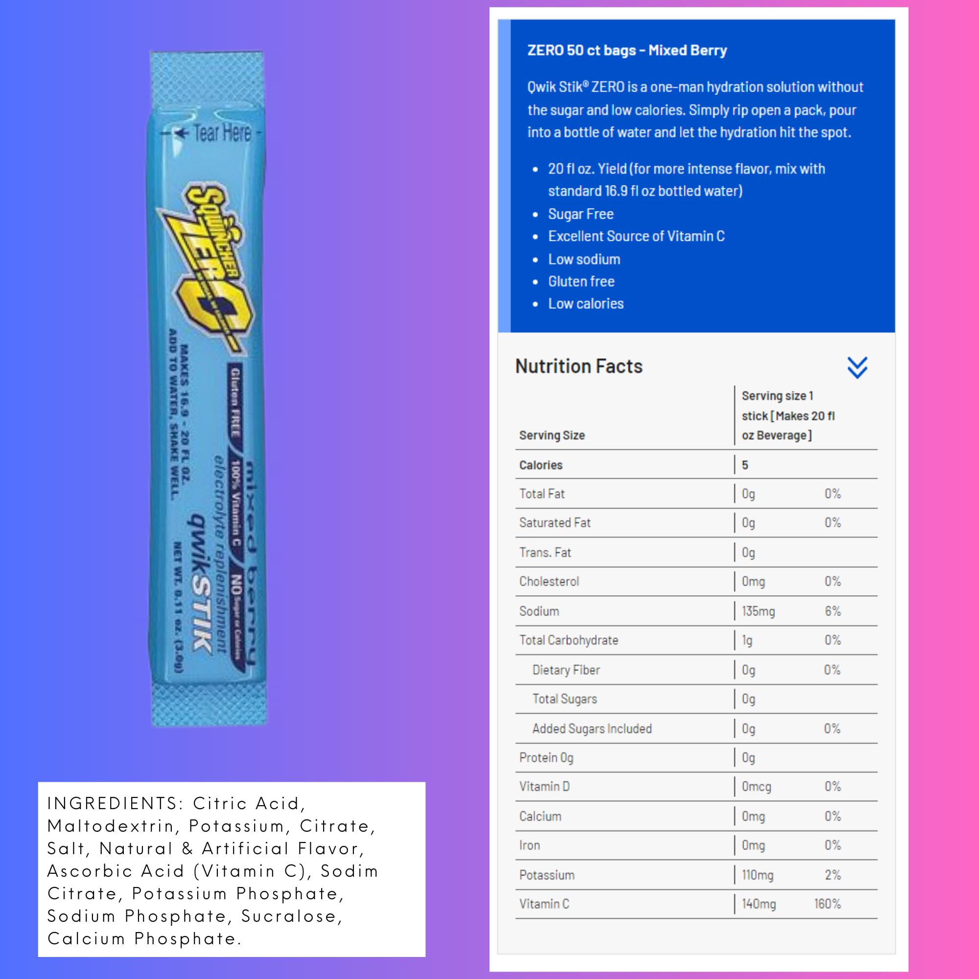 Sqwincher detalle del polvo textura fina beneficio disolución fácil
