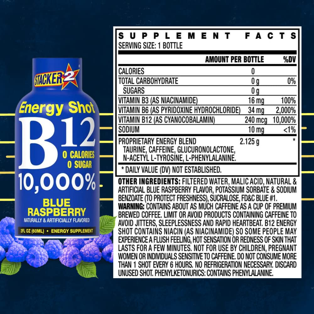 Stacker 2 frambuesa azul primer plano del vial de 2 oz mostrando líquido y etiqueta