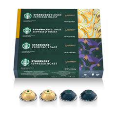 Starbucks by Nespresso pack frontal mostrando las cuatro cajas y variedad, conveniencia inmediata