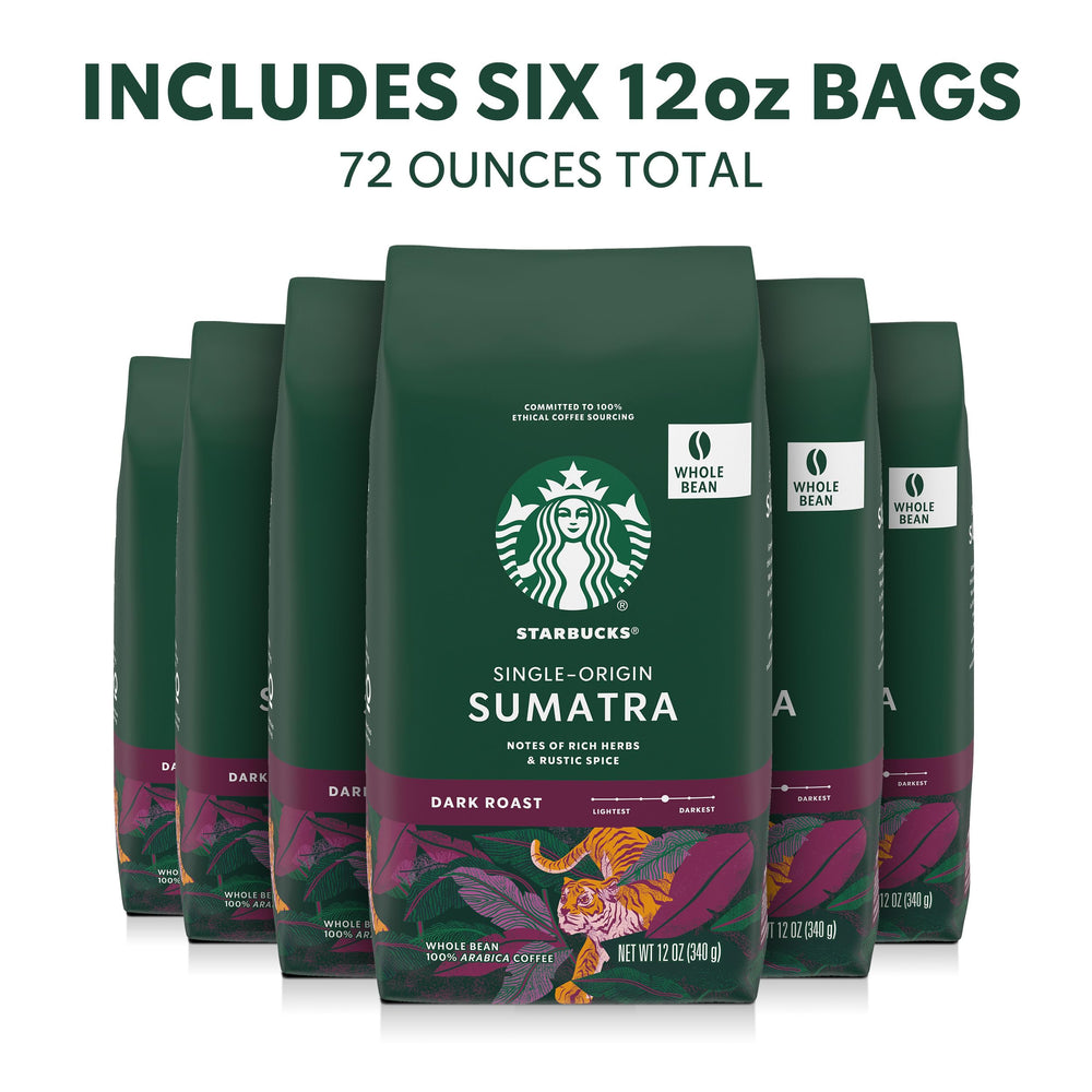 Starbucks Sumatra primeros planos de granos destacando aroma