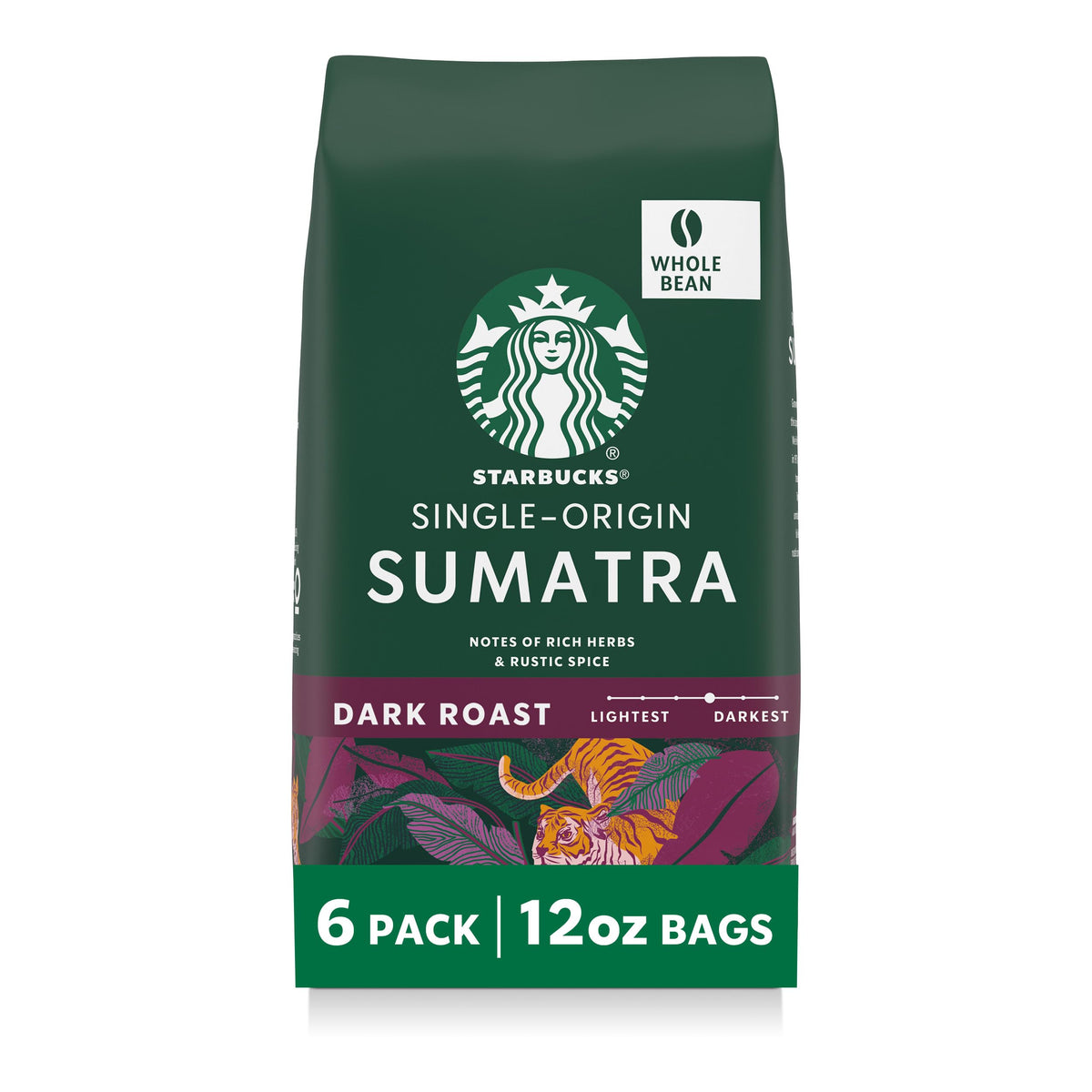 Starbucks Sumatra frente del paquete mostrando diseño y frescura