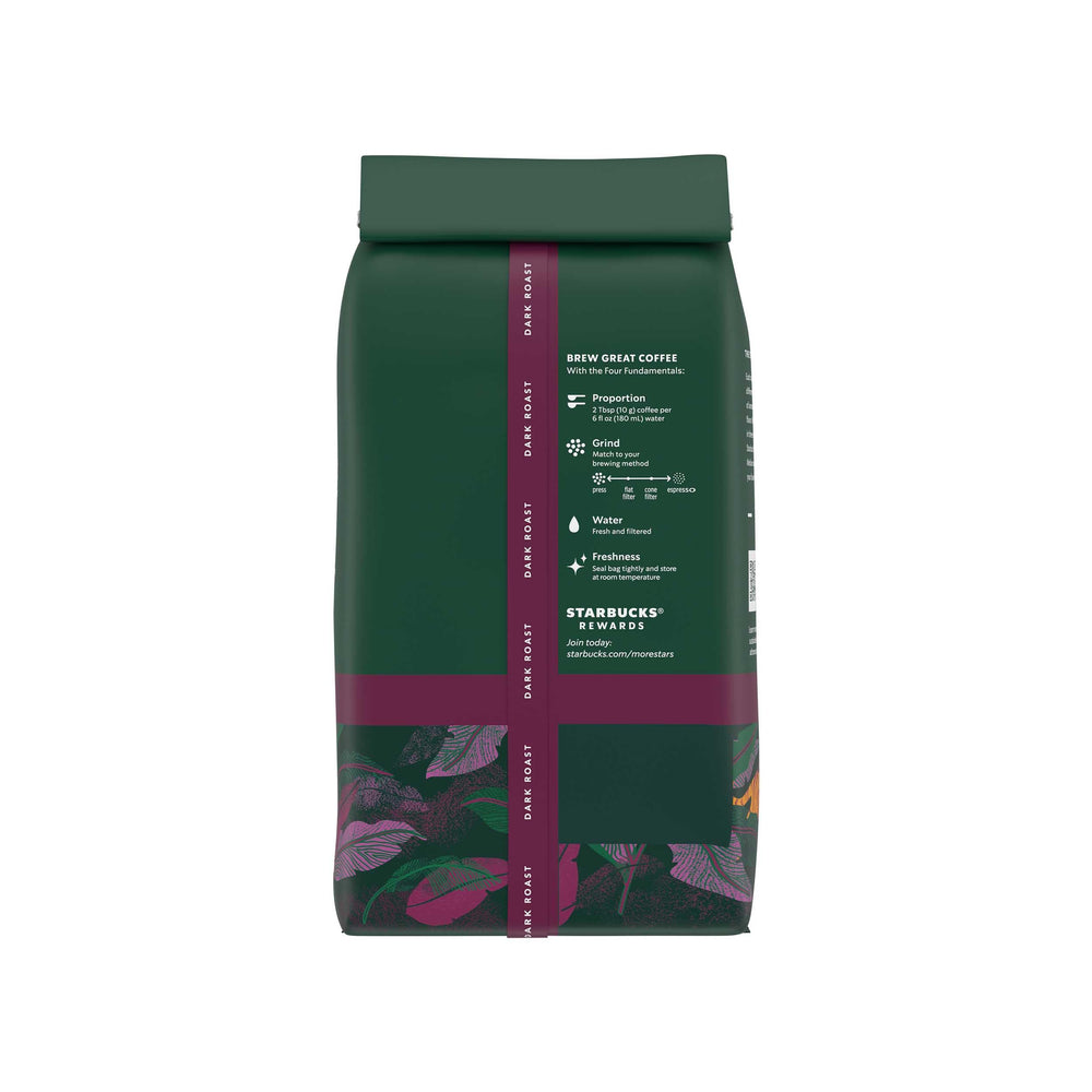 Starbucks Sumatra granos en mano mostrando calidad y origen