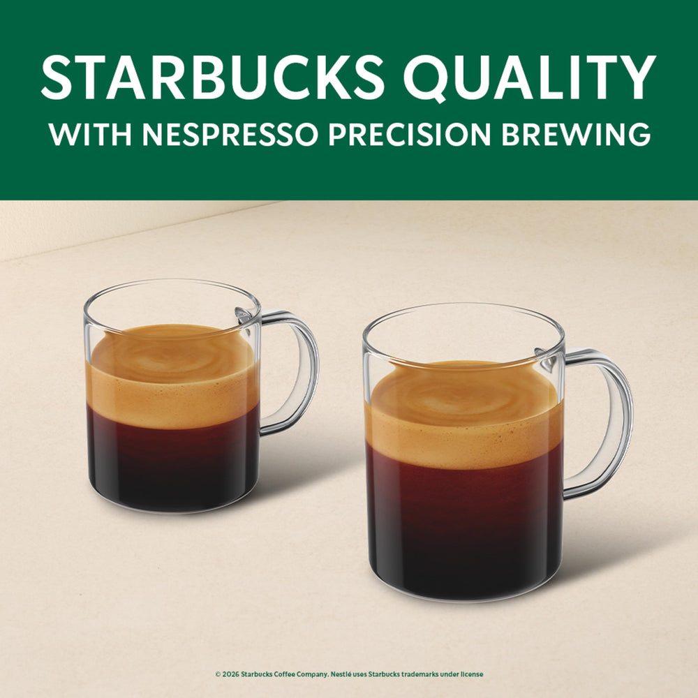 Starbucks espresso servido en taza, beneficio sabor intenso y crema