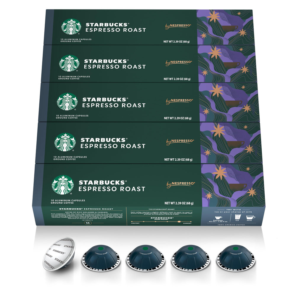 Starbucks empaque frontal mostrando 50 cápsulas y beneficio comodidad