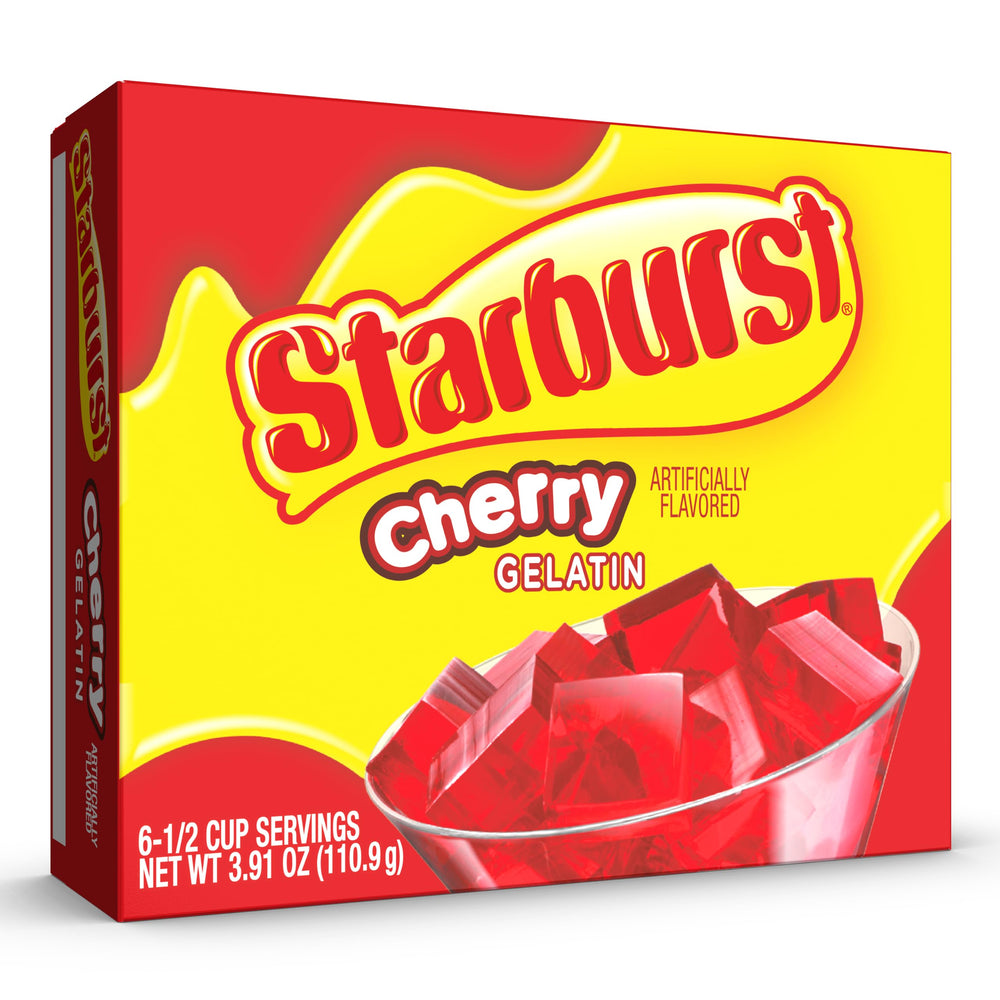 Starburst gelatina mezcla en polvo en primer plano con textura fina y color