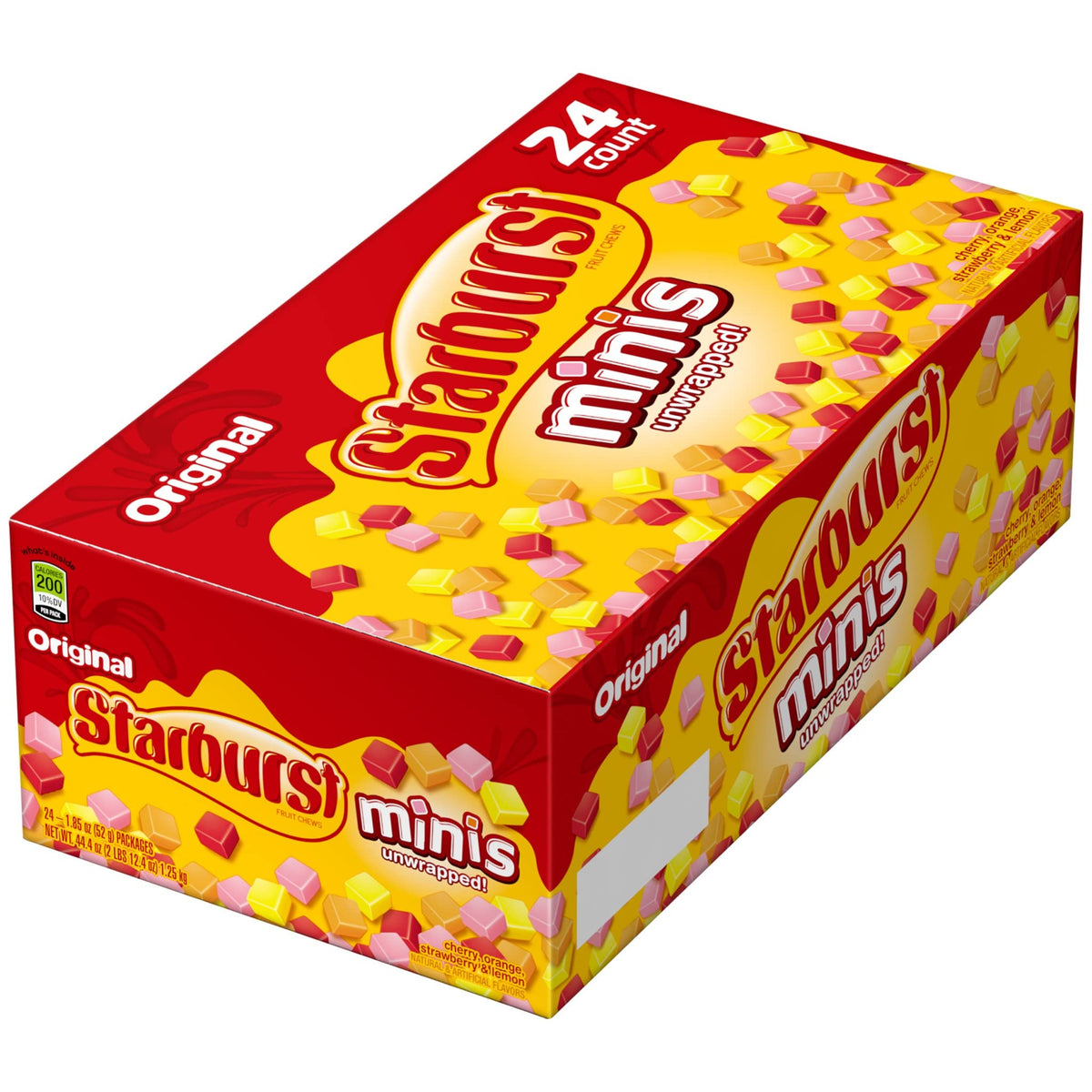 Starburst empaque frontal mostrando las 24 bolsas y fácil identificación del producto