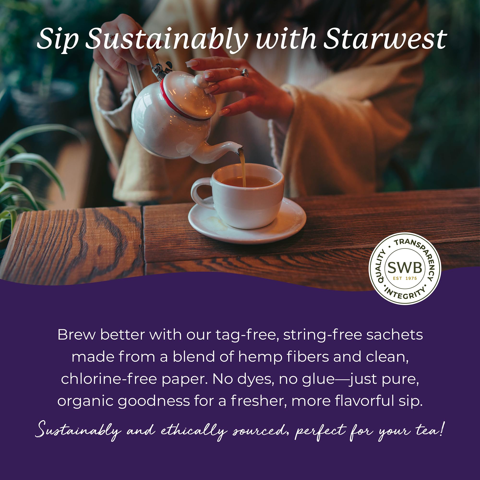 Starwest Botanicals taza en ambiente de cafetería ideal para servicio continuo