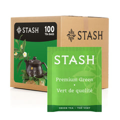 Stash caja frontal de 100 bolsitas mostrando empaque y conveniencia