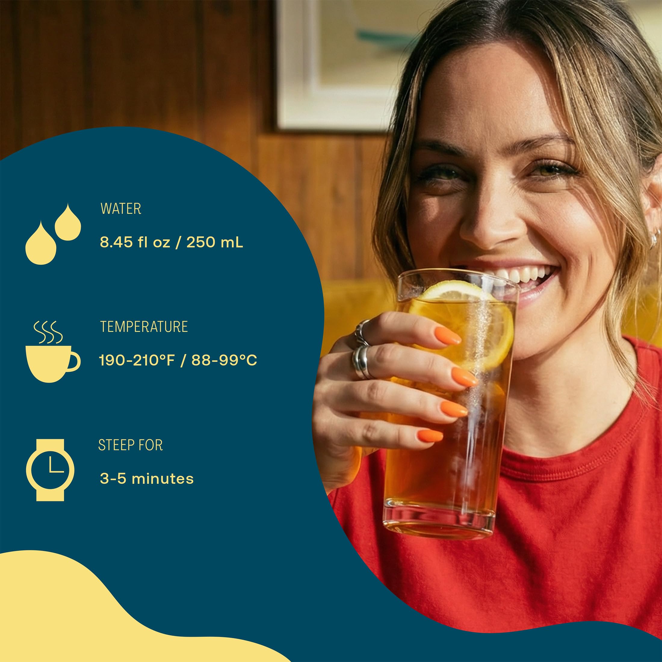 Stash manzanilla taza en uso: infusión dorada para un momento relajante