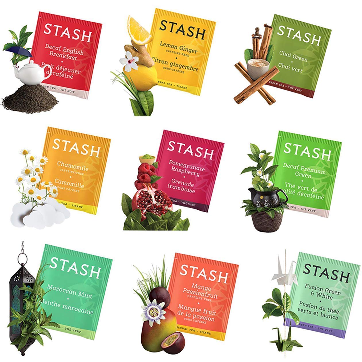 Caja Stash abierta mostrando variedad de bolsitas para degustar diferentes sabores