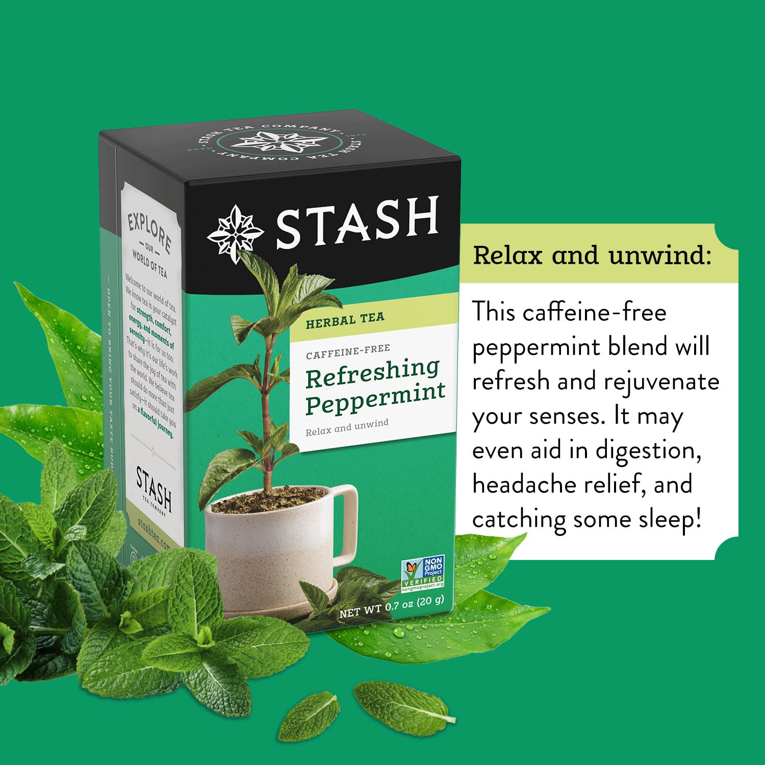 Stash taza con infusión humeante que ilustra un momento cálido y relajante