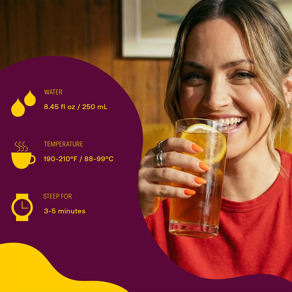 Stash Tea caja junto a una taza para comparar tamaño y porción práctica