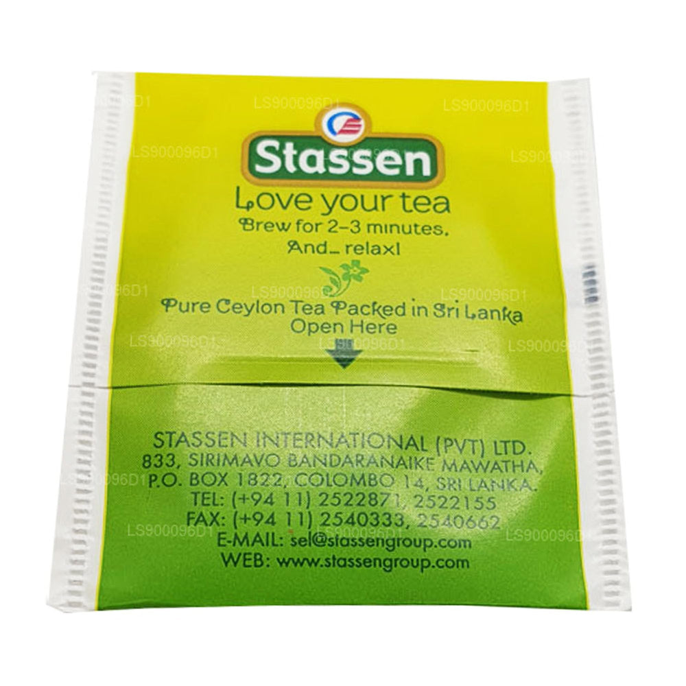 Stassen hojas de té de Ceilán en primer plano, calidad visible