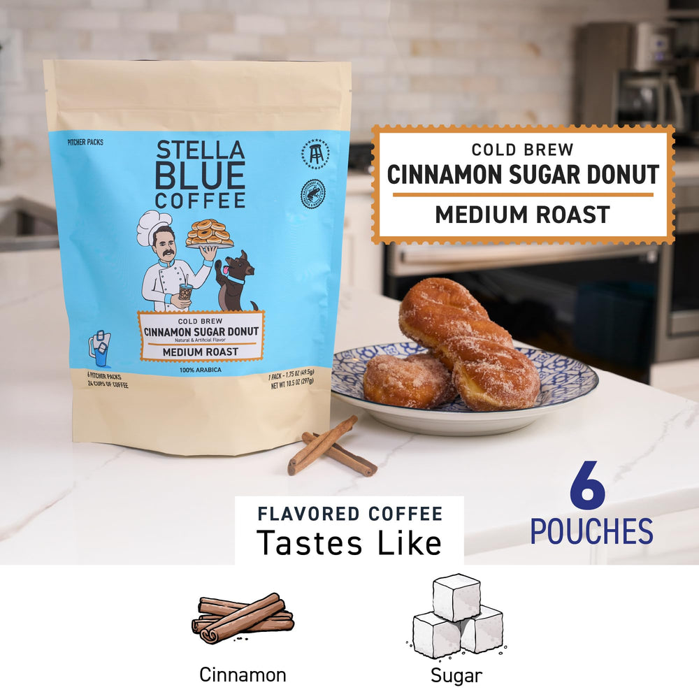 Stella Blue caja abierta con seis bolsitas listas para infusionar y preparación rápida