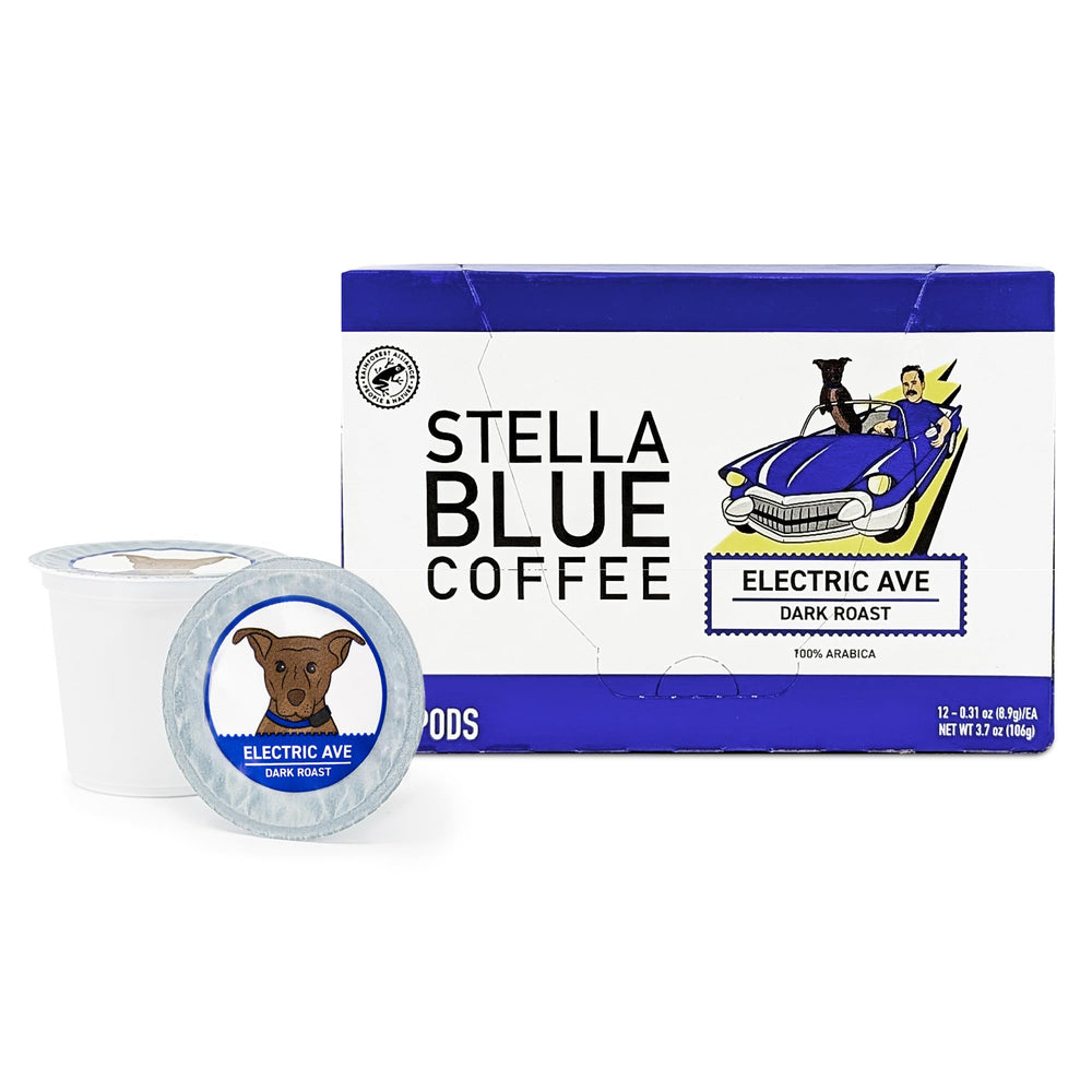 Stella Blue frente del paquete mostrando 12 cápsulas y beneficios reciclables