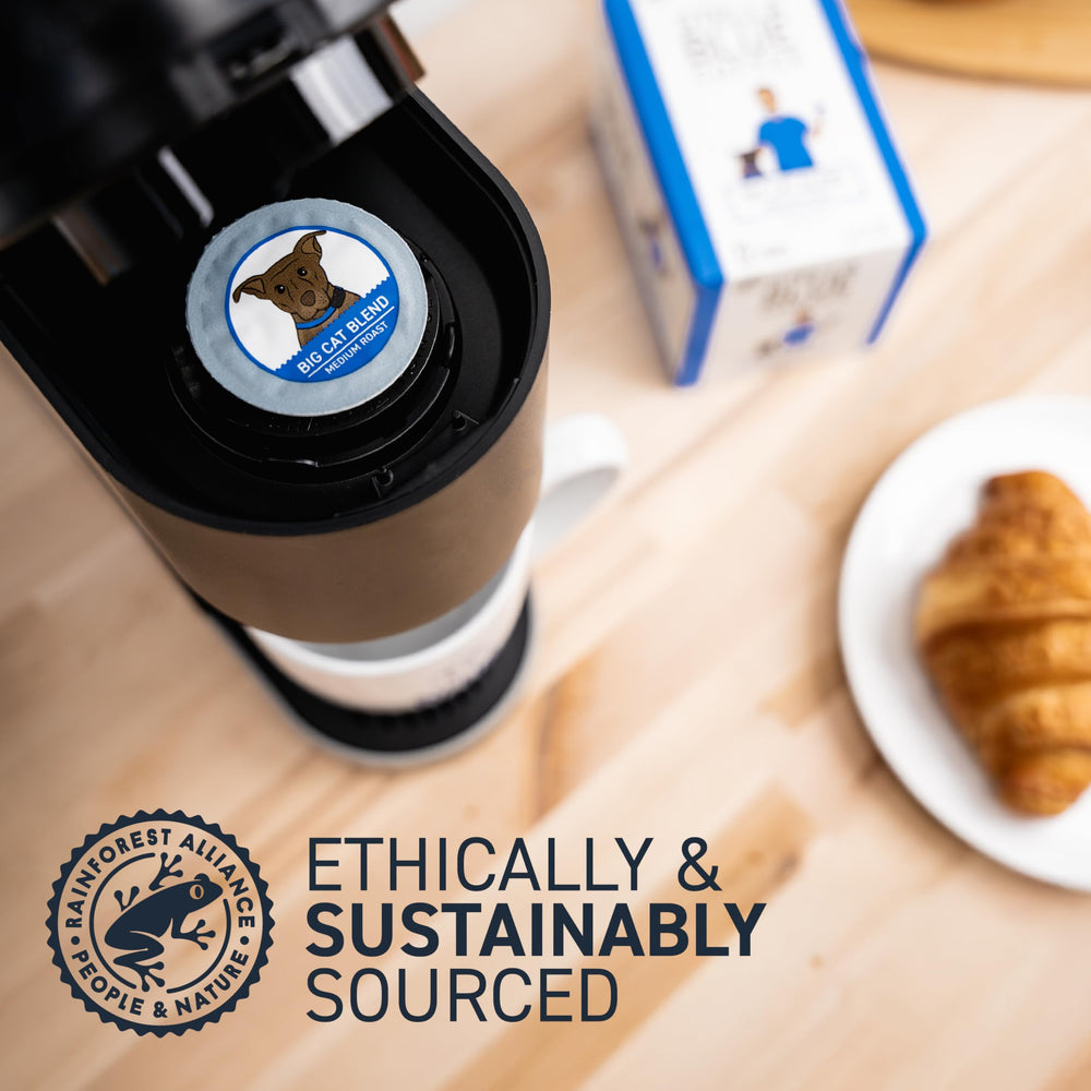 Stella Blue taza servida con crema ligera que resalta sabor equilibrado