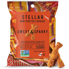 Stellar Snacks: frente del empaque mostrando 24 paquetes, práctico para llevar