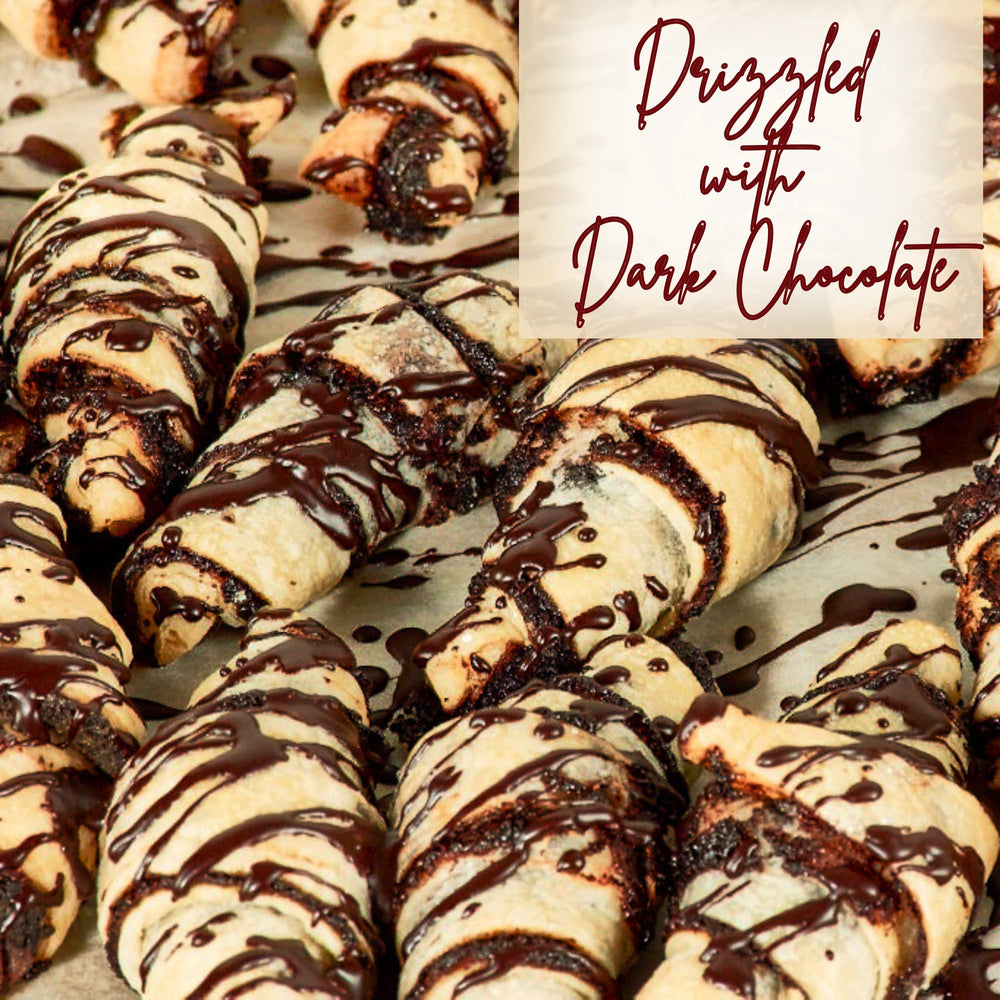 Corte transversal del rugelach Stern's Bakery revelando relleno de chocolate premium, sabor intenso