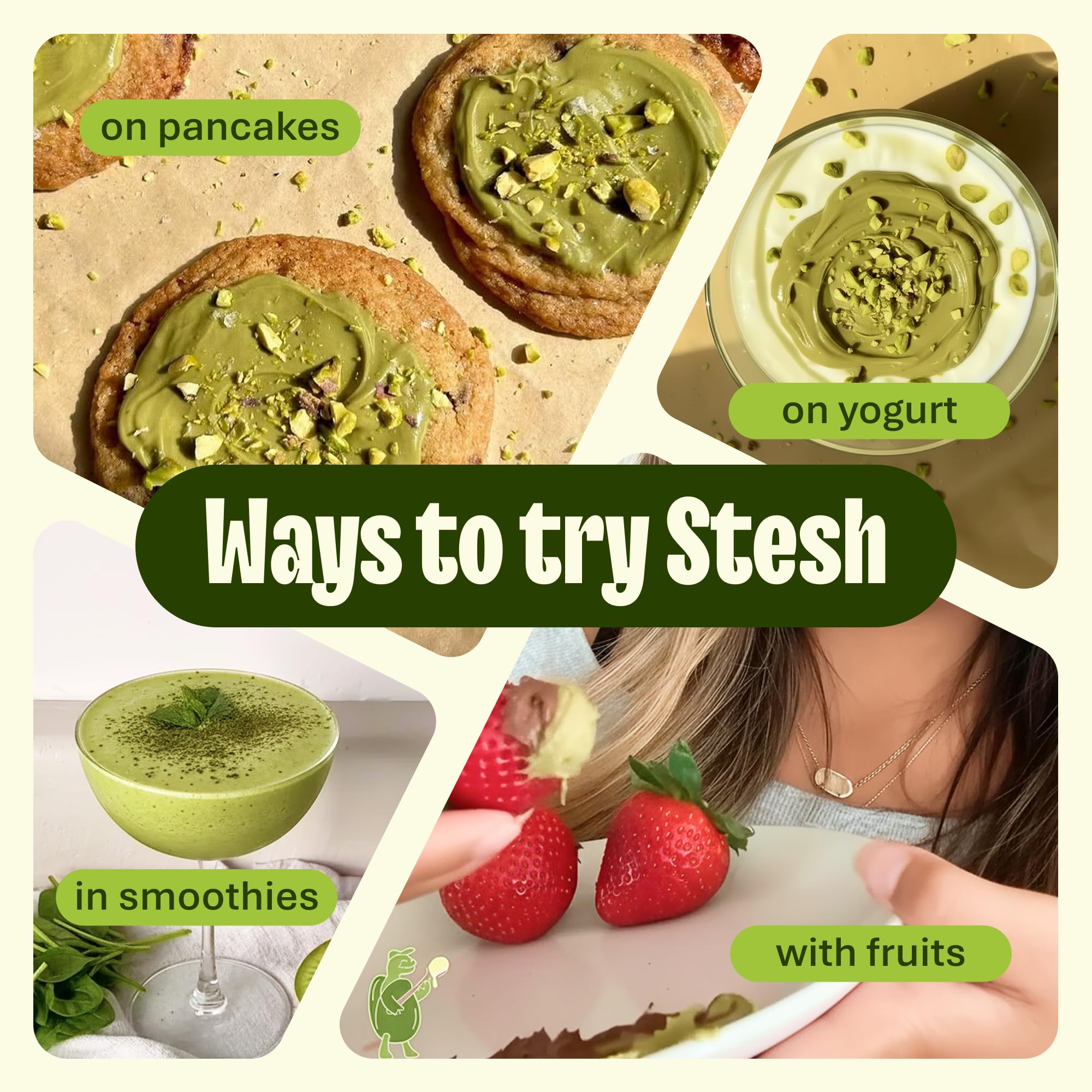 Stesh pistachio butter mezclado en batido cremoso para más proteína