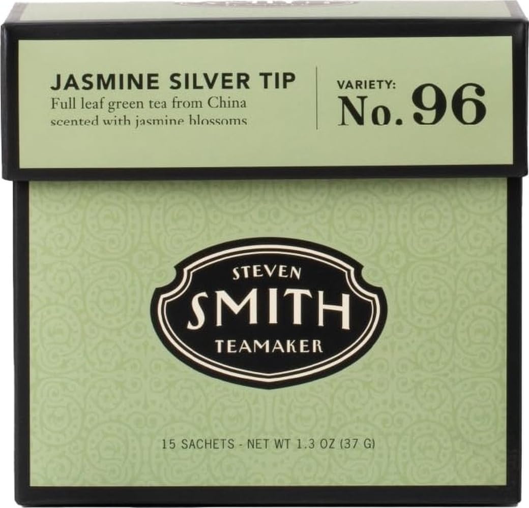 STEVEN SMITH TEAMAKER empaque frontal mostrando 15 sachets y beneficios sostenibles