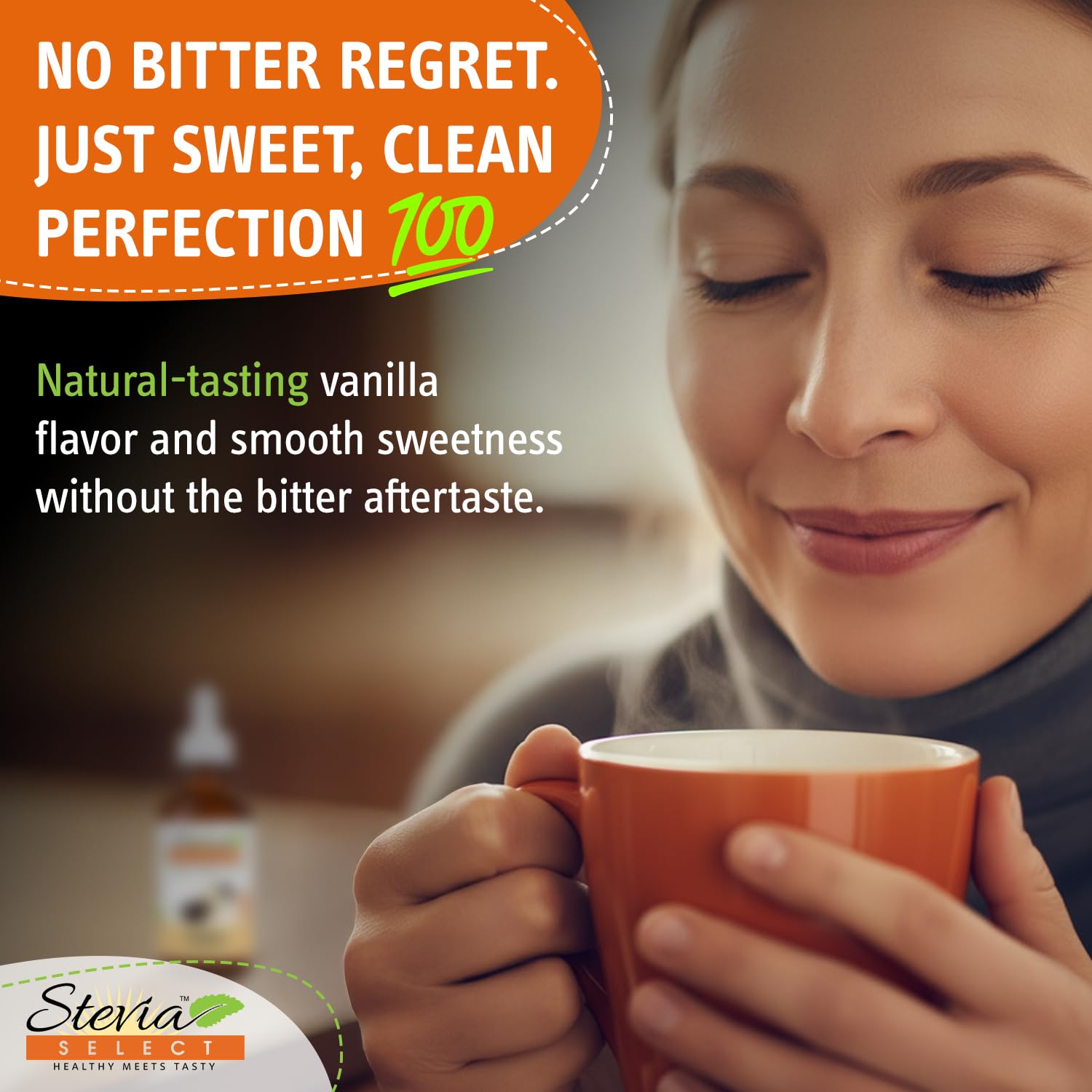 Stevia Select gotas en cuchara mostrando textura y concentración