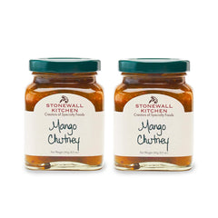 Stonewall Kitchen envase frontal de Mango Chutney mostrando etiqueta y vidrio transparente