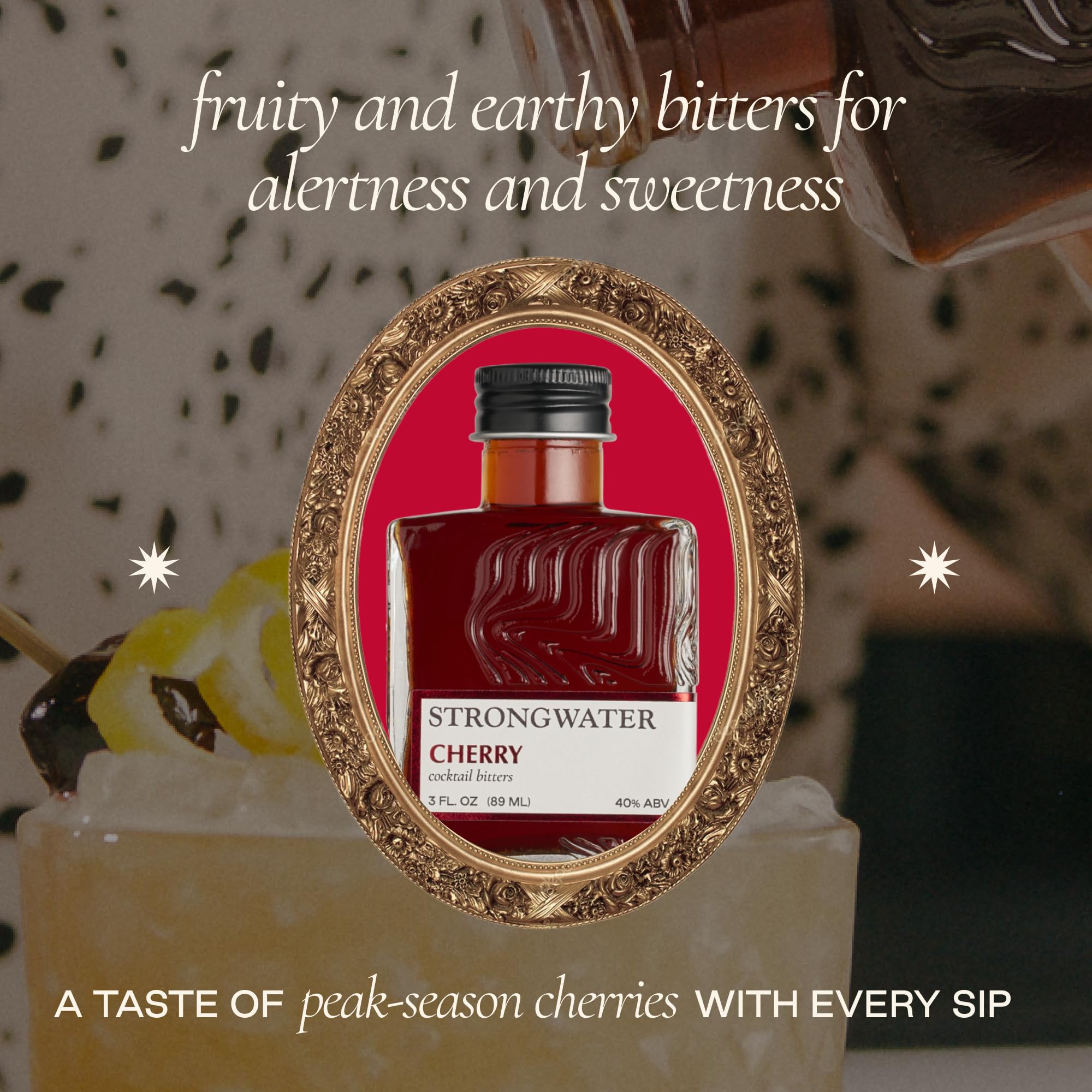 Strongwater etiqueta en primer plano con información de ingredientes