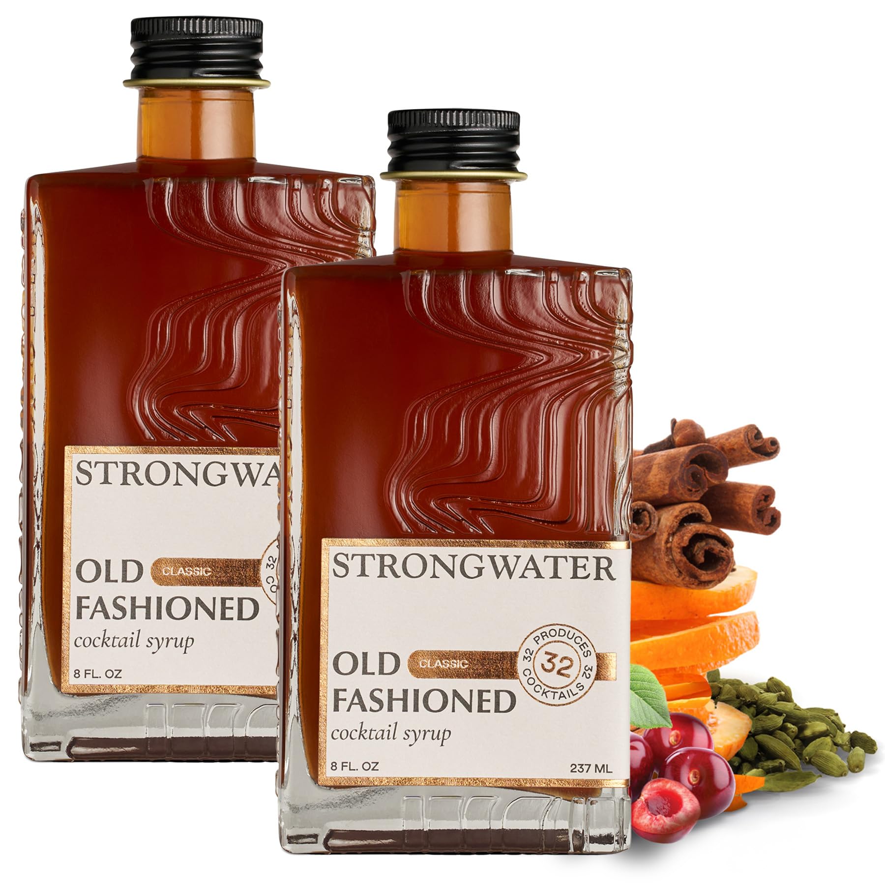 Strongwater frasco frontal, presentación clara y lista para servir