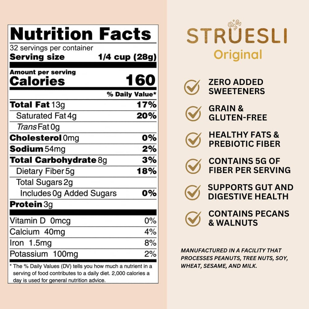 Struesli primer plano de textura crujiente con trozos visibles para apetito