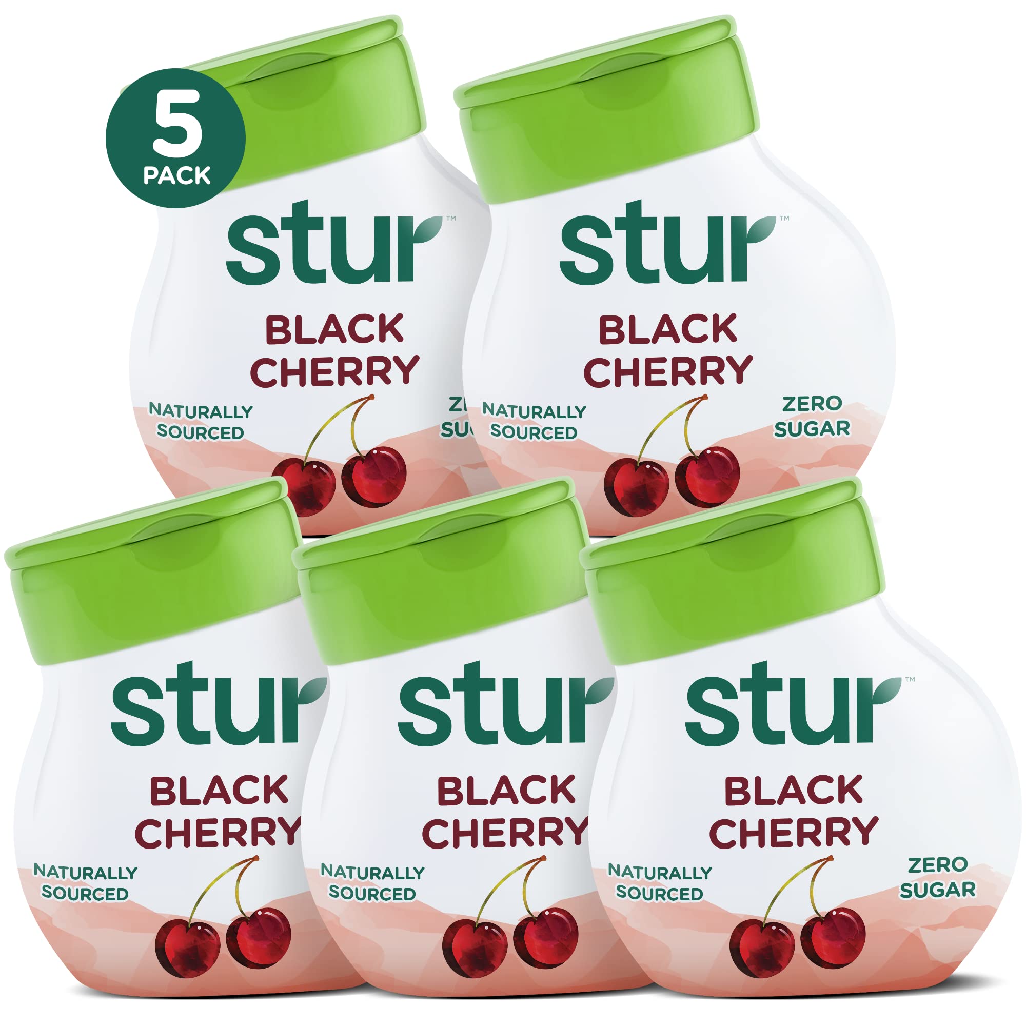 Stur Black Cherry vista frontal mostrando el envase y beneficios de sabor