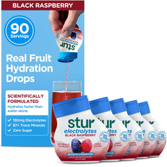 Stur frambuesa negra frente del empaque mostrando el diseño y beneficio de electrolitos