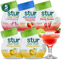 Stur frentes pack variedad mostrando las cinco botellas y un beneficio de sabor natural