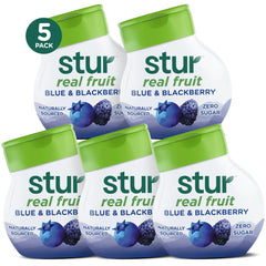 Stur frontal del pack Blue & Blackberry mostrando cinco botellas, fácil transporte