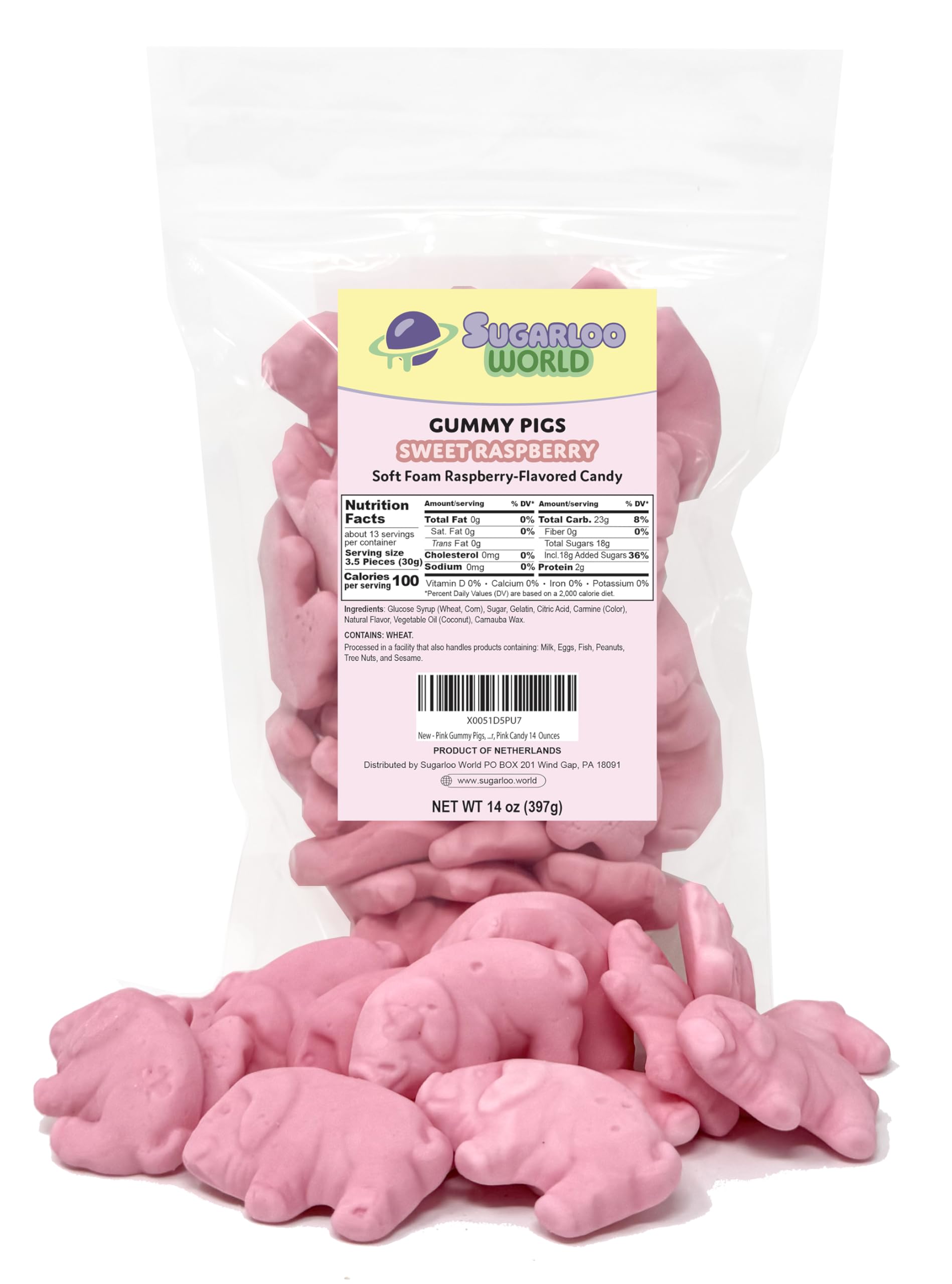 Sugarloo World Pig Gummies empaque frontal vistoso, ideal para exhibir