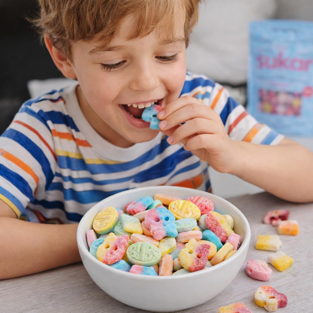 SUKAR Bubs etiqueta de ingredientes con colores 100% vegetales claros