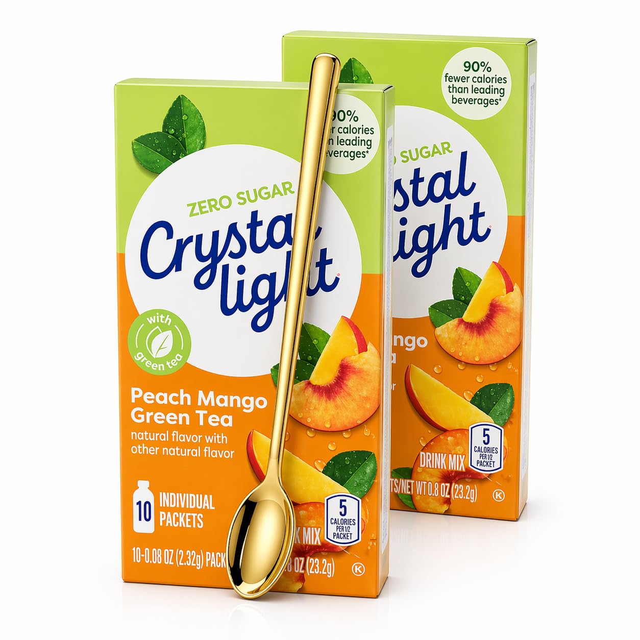 Sukkar Pasha Crystal Light empaque frontal mostrando sobres y cuchara dorada, práctico para llevar