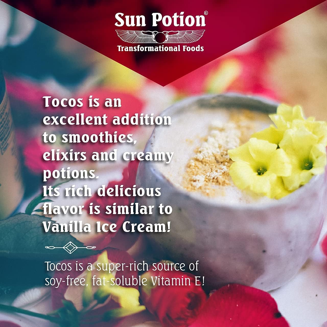 Sun Potion etiqueta con información de ingredientes y pureza visible