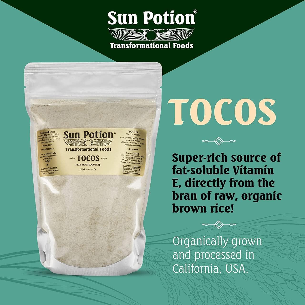 Sun Potion salvado de arroz fuente natural destacando origen alimentario