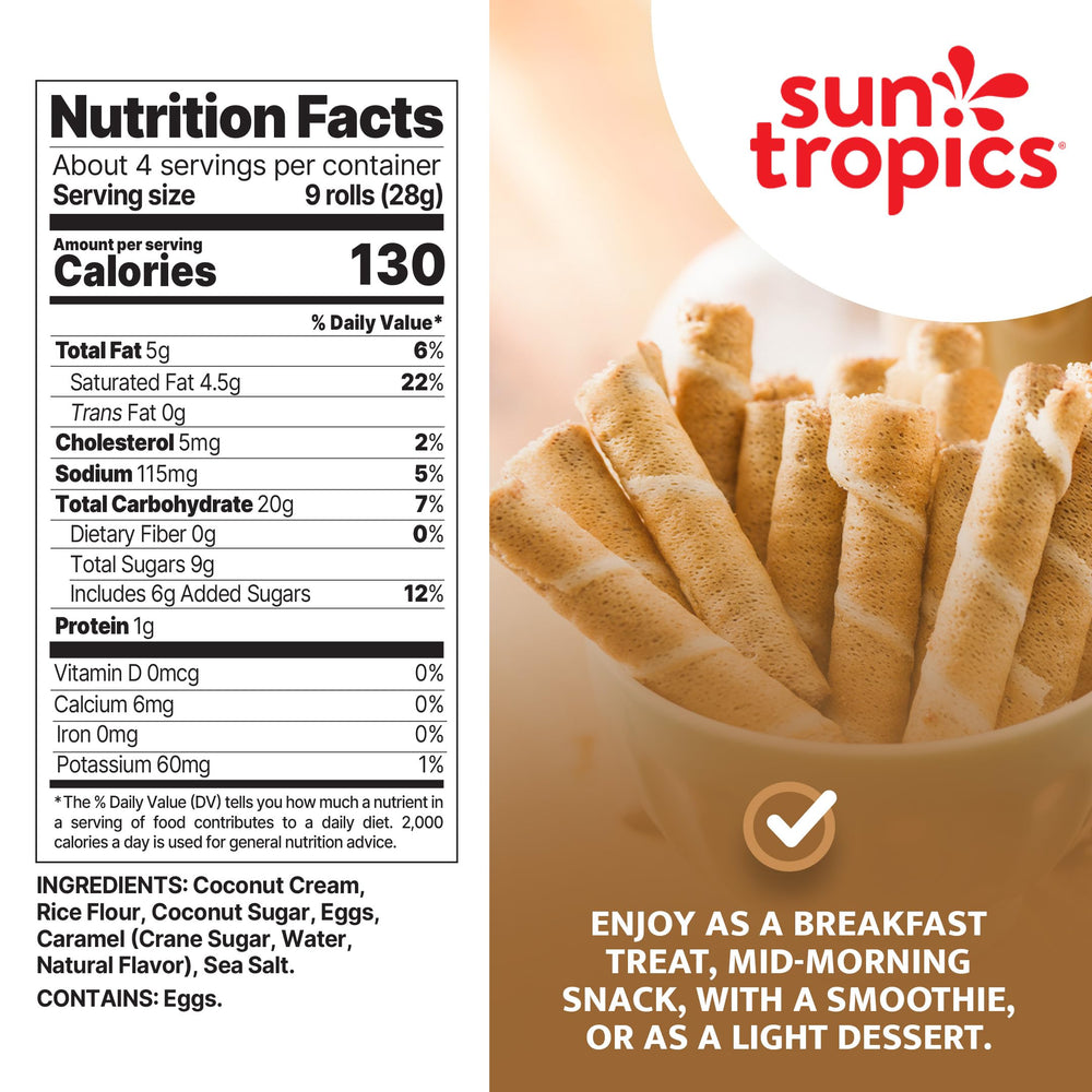 Sun Tropics lista de ingredientes del producto en el empaque resaltando sencillez y pureza