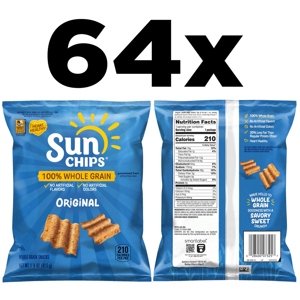 SunChips bolsa abierta con chips visibles, beneficio textura crujiente