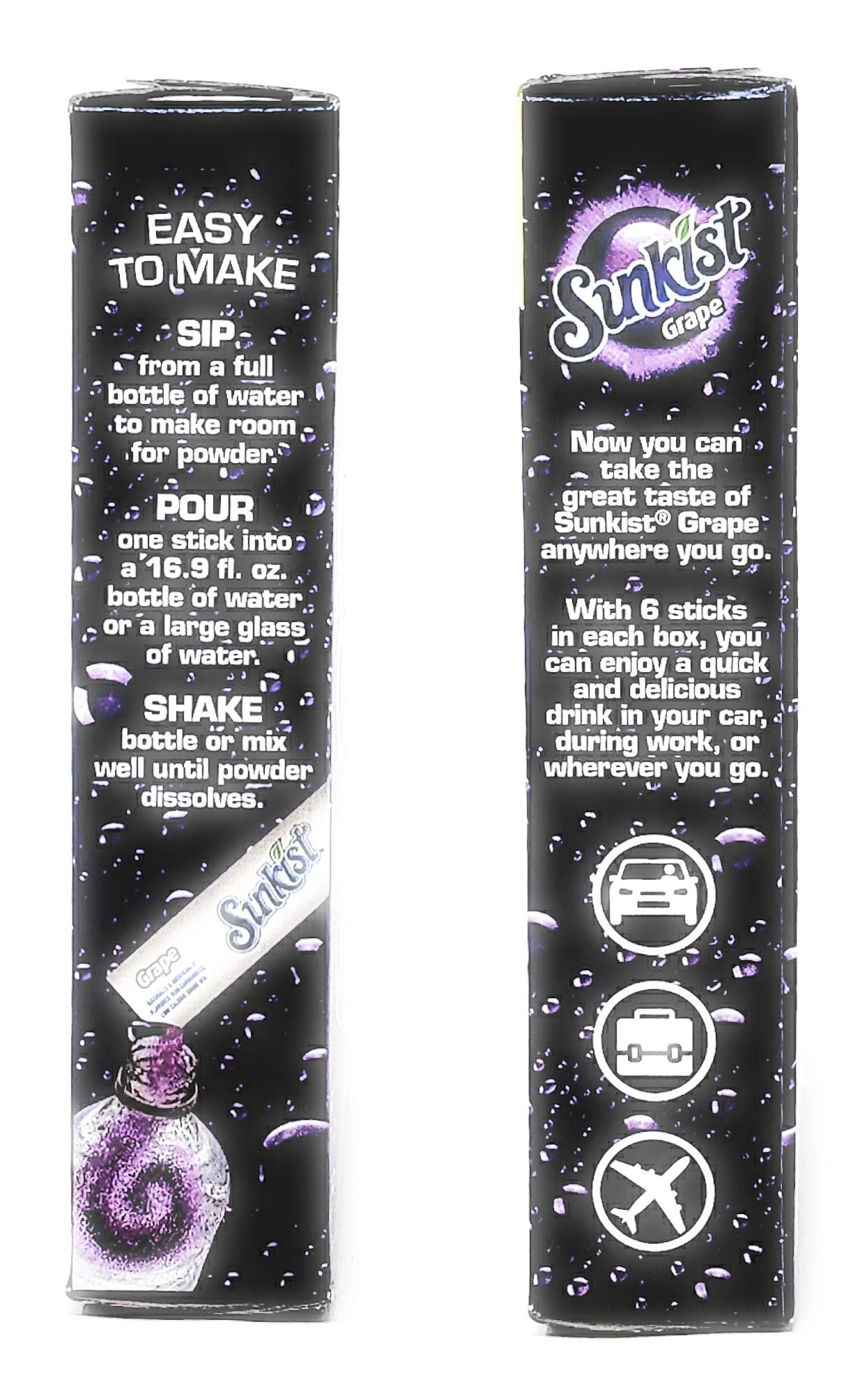 Sunkist caja sabor naranja con etiqueta visible y conveniencia instantánea