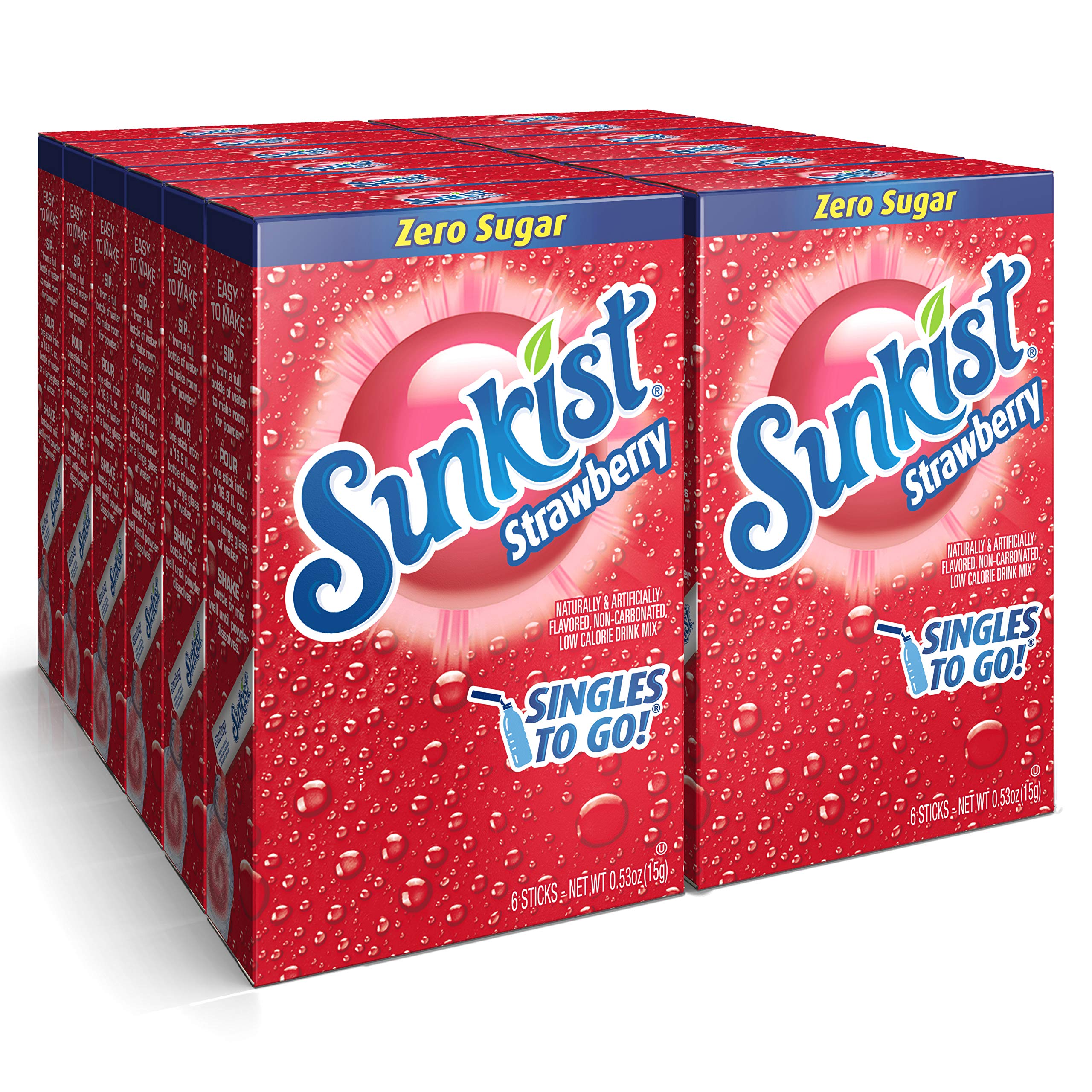 SINGLES TO GO! Sunkist fotografía frontal del empaque mostrando 72 sobres, portátil