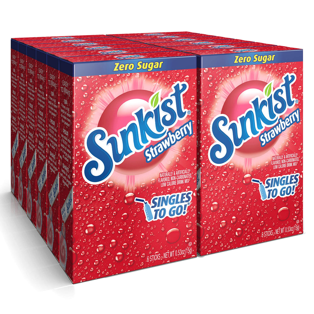 SINGLES TO GO! Sunkist fotografía frontal del empaque mostrando 72 sobres, portátil