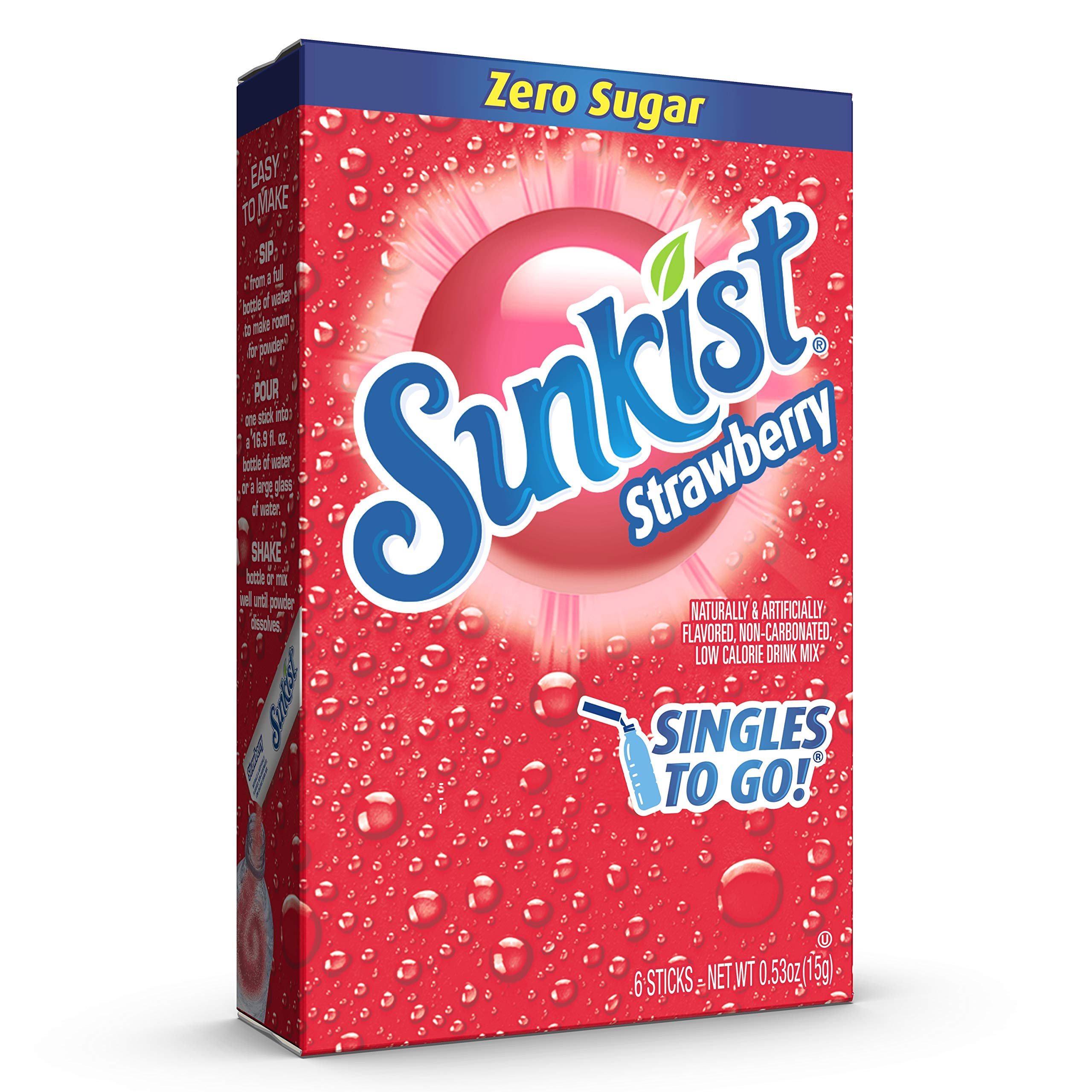 SINGLES TO GO! Sunkist primer plano del polvo de fresa con textura fina, fácil disolver