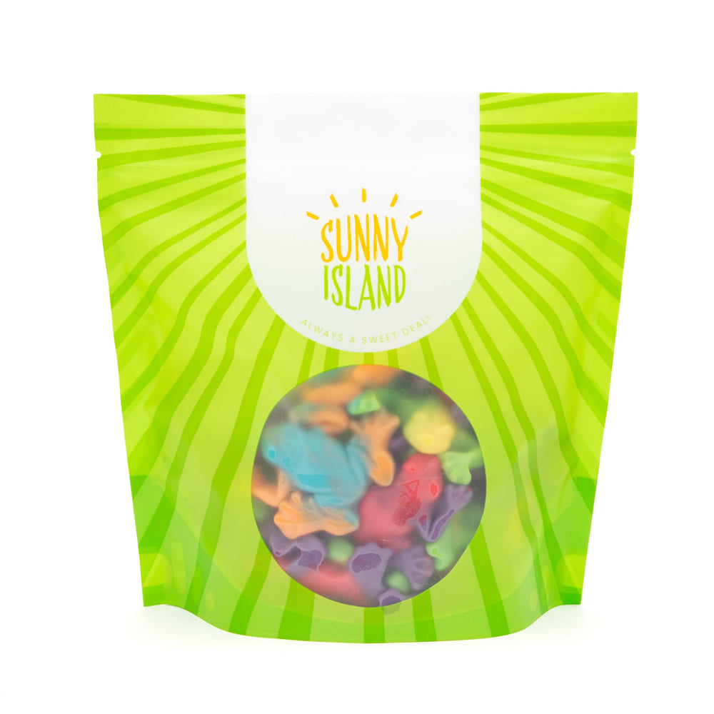 SUNNY ISLAND bolsa abierta con gomitas, sugiere facilidad de servir y presentación