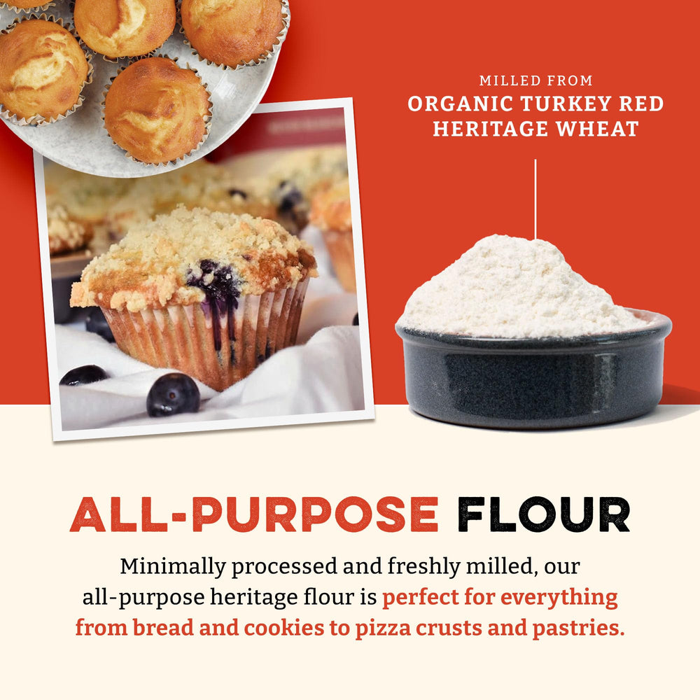 Sunrise Flour Mill etiqueta con sellos USDA Organic y Non-GMO visibles