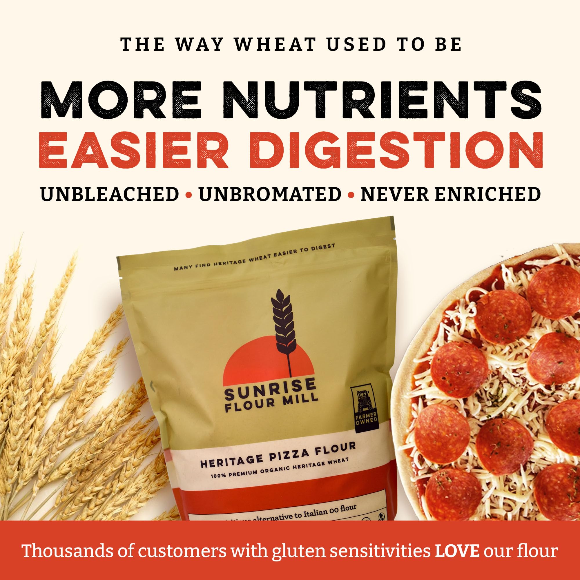 Sunrise Flour Mill masa de pizza estirada, facilita corteza elástica y burbujas