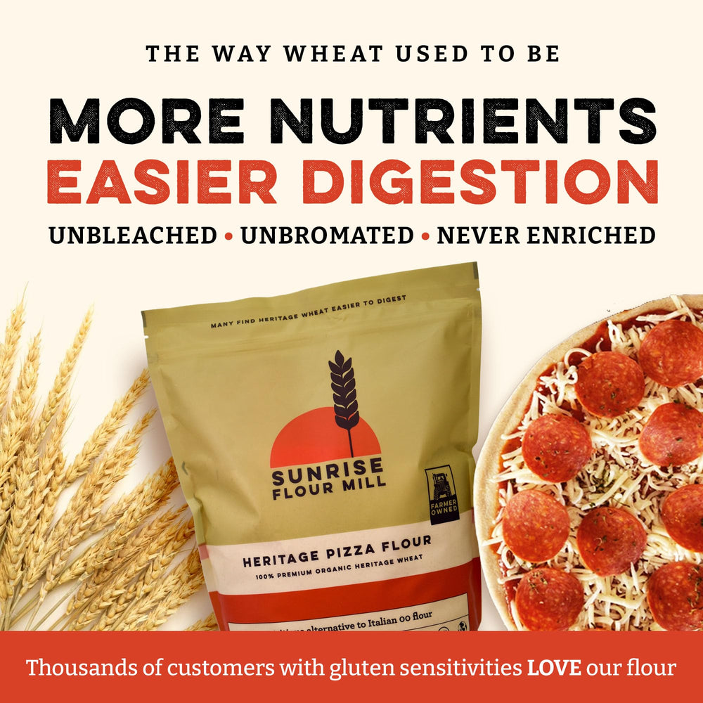 Sunrise Flour Mill masa de pizza estirada, facilita corteza elástica y burbujas